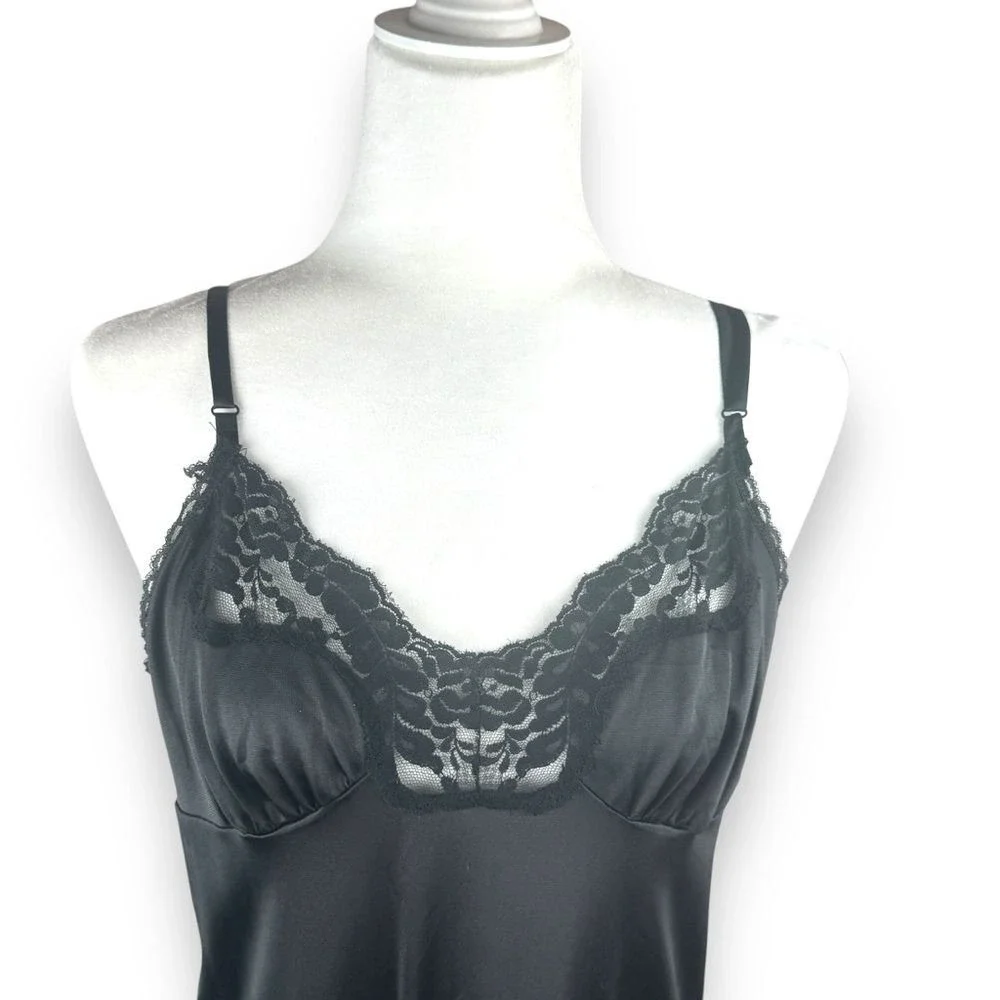 Vintage 80s Antron Lace Lingerie Slip Dress Babydoll Womens Medium USA Made